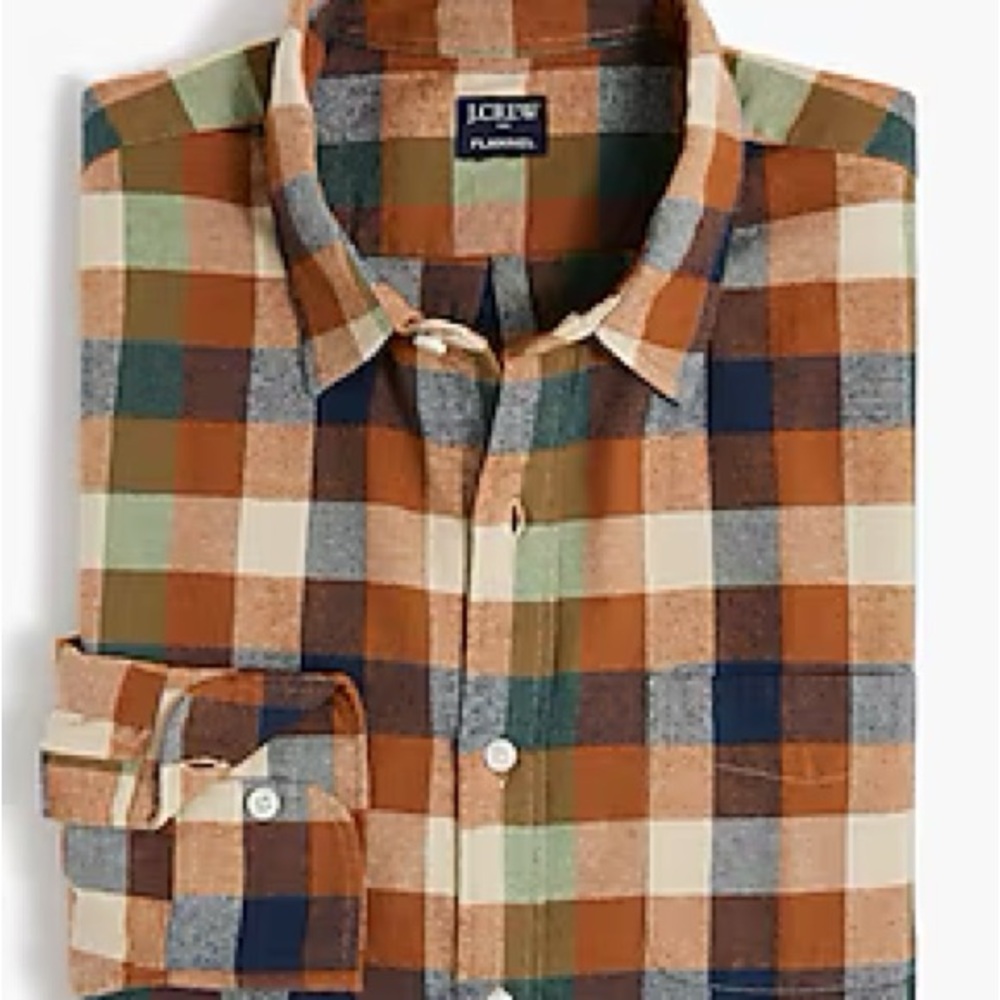 NWT J.Crew Classic Gingham Flannel Shirt Brown Natural Orange Plaid Men's L
